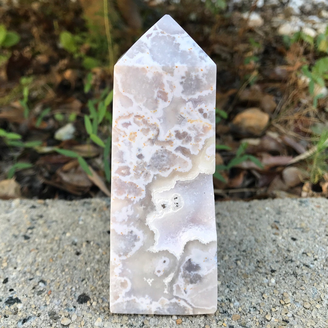 Self Standing Polished White Plume Agate Crystal Tower Point Etsy