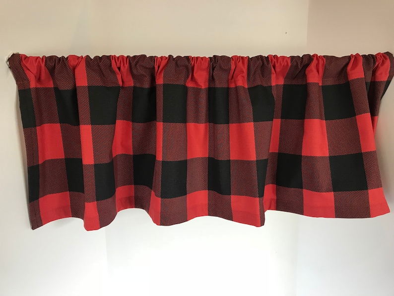 Valance Black and Red Buffalo Check Plaid Window Treatment Custom Made 53 inches W X 14 inches L