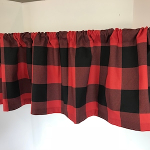 Valance Black and Red Buffalo Check Plaid Window Treatment Custom Made 53 inches W X 14 inches L