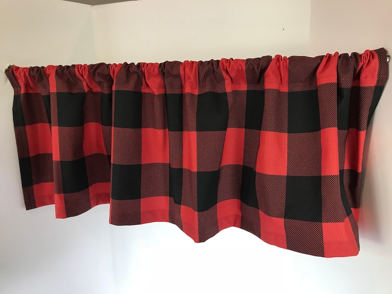 Valance Black and Red Buffalo Check Plaid Window Treatment Custom Made 53 inches W X 14 inches L