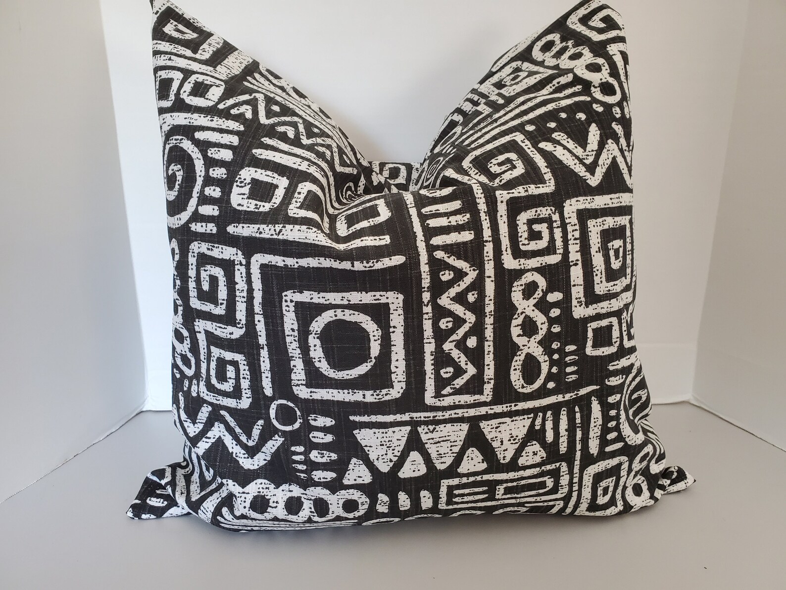 Pillow Cover 18 X 18 Black White Tribal Boho Glyphics Design Etsy