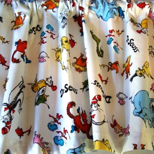 Valance Dr. Seuss Characters on White Background Window Treatment Topper  42 wide x 14 long Custom Made