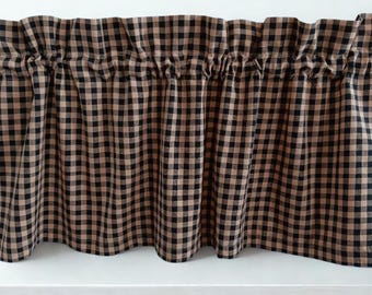 Black and Tan Check Homespun Valance, Choose Width