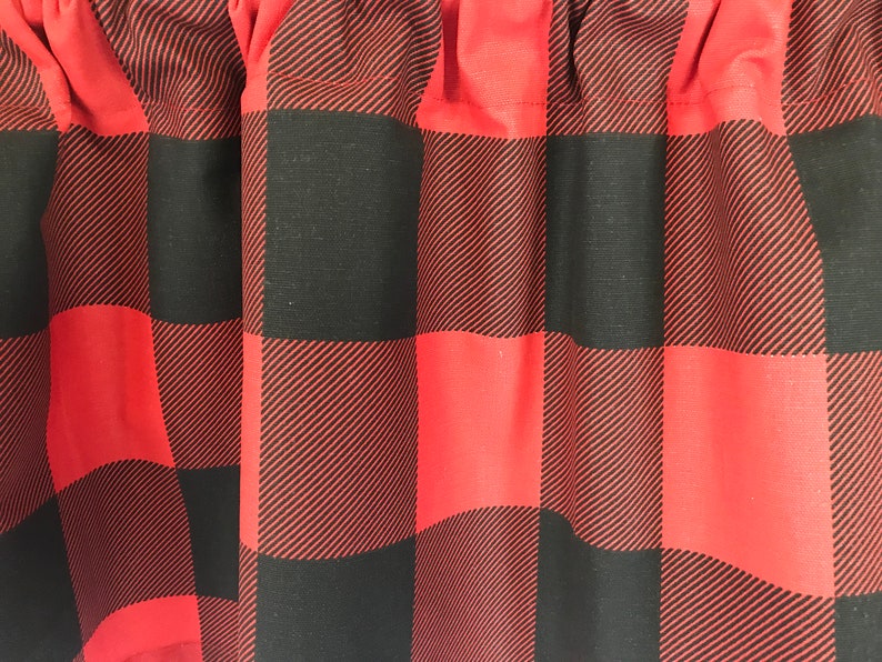 Valance Black and Red Buffalo Check Plaid Window Treatment Custom Made 53 inches W X 14 inches L