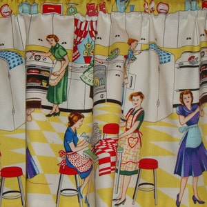 Retro Home Economics Kitchen Lined Valance Window Treatment Topper Custom Made