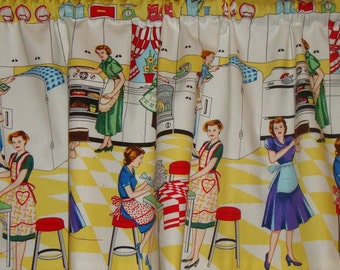 Retro Home Economics Kitchen Lined Valance Window Treatment Topper Custom Made