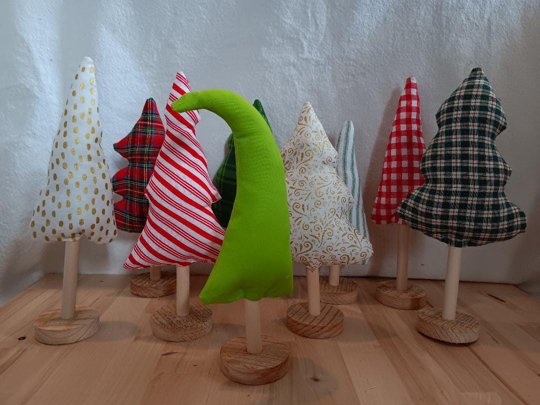 Fabric Christmas Trees, Table Top, Shelf, Tiered Tray, Plaid, Colorful, Grinch Tree, Choose Your Tree, Rustic Farmhouse Cottage Core
