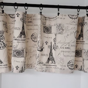 Valance Paris French Script Symbols French Country Cream and Black Window Treatment 53&quot;W x 14&quot; L