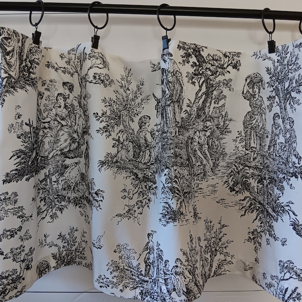 Black and White Toile/Curtains/Valances/Cafe/Tiers/Sink Skirt/Premier Prints Fabric/ Cotton/French Country/Shabby/Classic