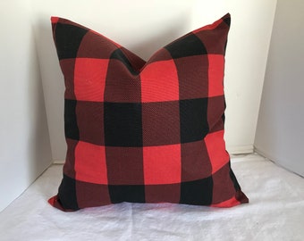 Pillow Cover Black and Red Buffalo Check Farmhouse Plaid Choose Size