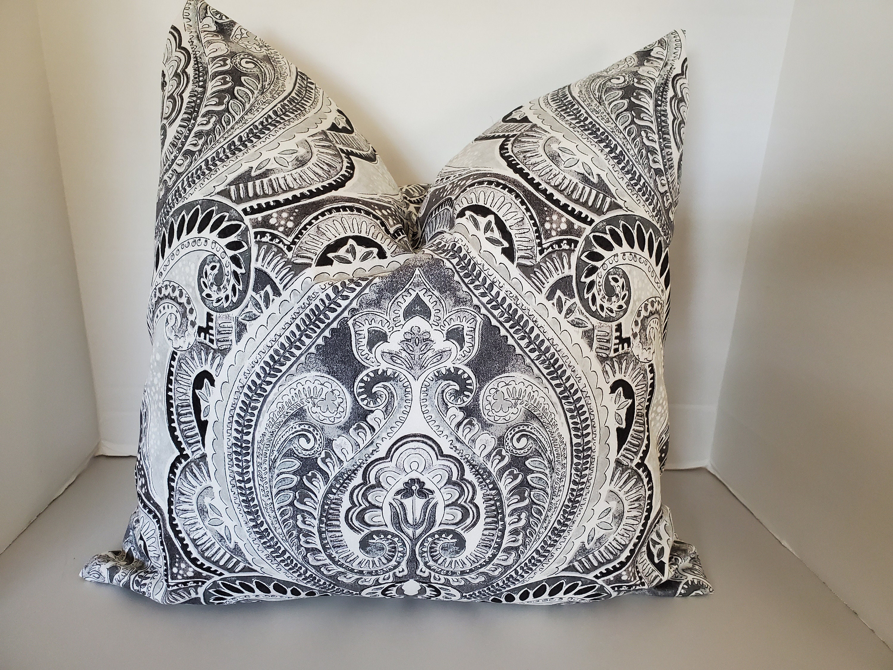Pillow Cover 18 x 18 Gray White Paisley Kelly Ripa Fabric Etsy