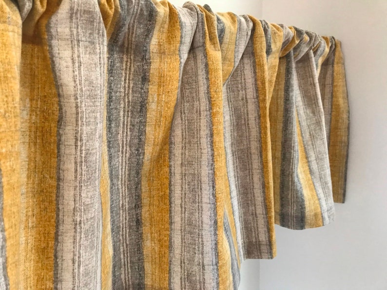 Valance Yellow Gray and White Muted Stripe Custom Made Window Etsy