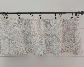 Paisley Cotton Valance, Ecru Gray Print, Custom Window Treatment