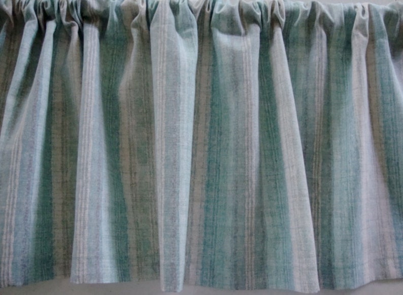 Valance Teal Gray and White Muted Stripe Custom Made Window Treatment 42/'W x 14 L