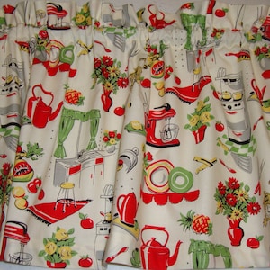 Retro 1950s Kitchen Valance, Michael Miller Fabric, 42&quot; x 14&quot;