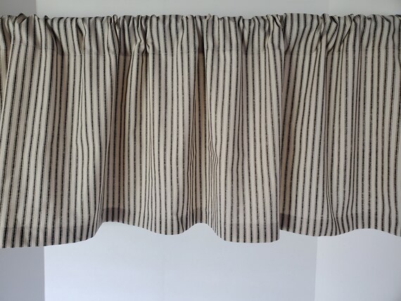 Black Ticking Valances and Curtains Black and Tan Homespun Farmhouse Curtains Cabin Primitive Country Curtains Black Ticking Farmhouse