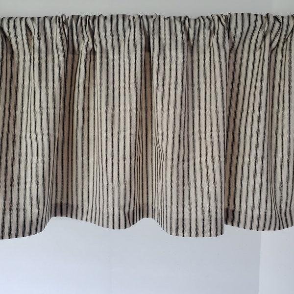 Black and Natural Ticking Valance Curtain Cotton 42 inches X 14 inches Farmhouse Primitive Country Simple