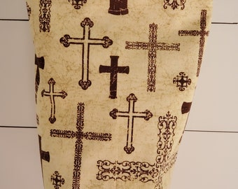 Car Trash or Storage Bag Reusable Wipeable Christian Crosses Brown and Cream