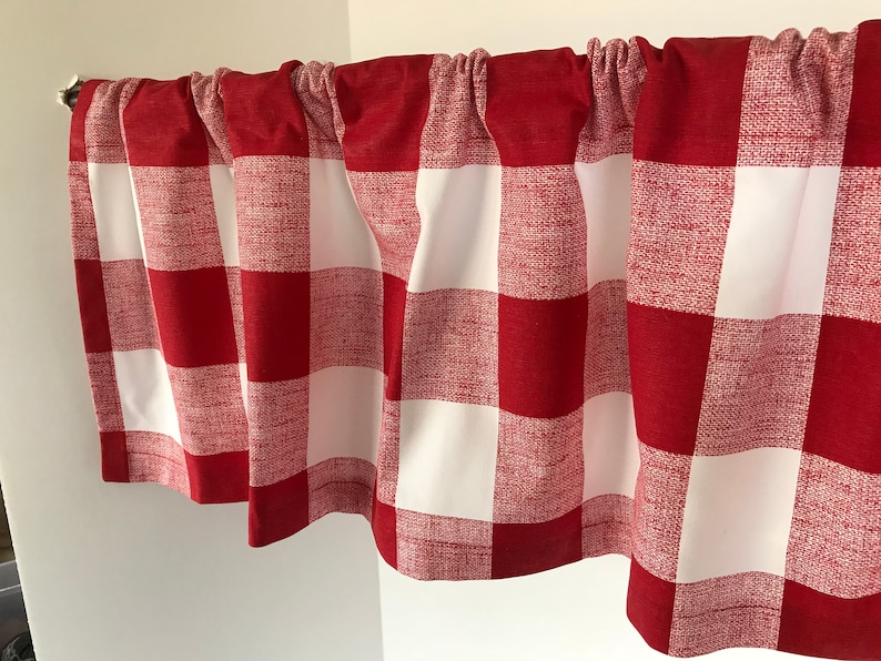 Valance Red and White Buffalo Check Plaid Window Treatment 53 Etsy