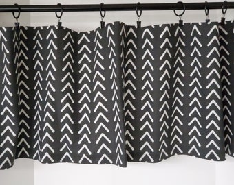 Valance Mudcloth Pattern Ink Black with White Arrows Cotton Duck Fabric 53"W x 14"L