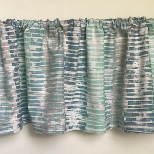 Valance Gray Mint Teal Blue White Abstract Pattern Window Treatment Custom Made 53 inches W X 14 inches L
