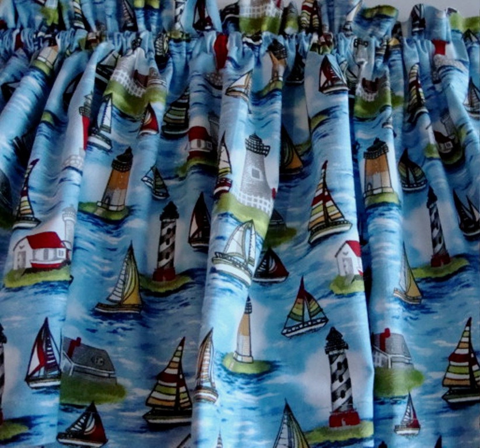 Valance with Lighthouses and Sailboats Nautical Theme Curtain Etsy