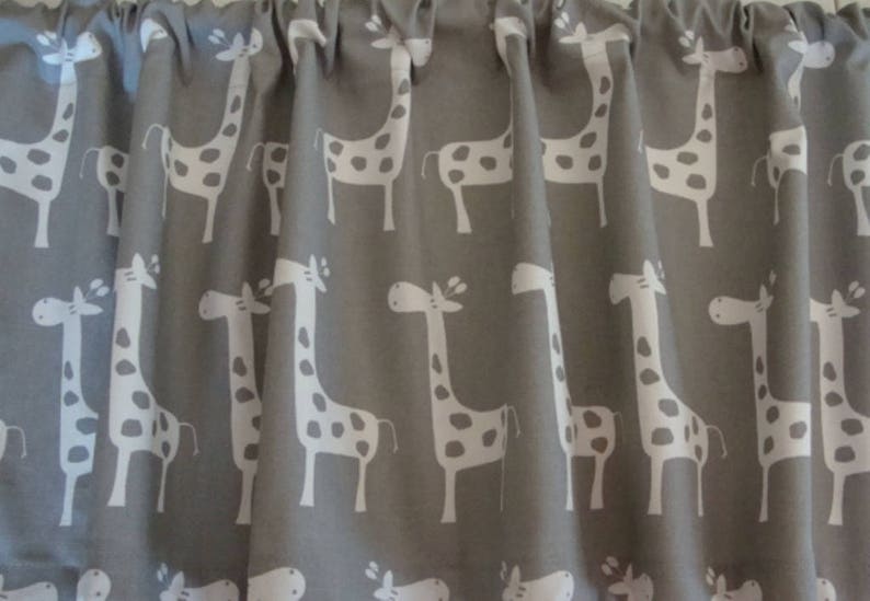 Valance Gray and White Giraffe Window Treatment Nursery Classroom Kids Room 53 W x 14 L