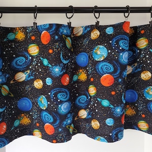 Valance Planets on Black Background Handmade Window Treatment 42 W x 14 L/ Classroom/Nursery/Kids/Science