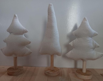 Fabric Christmas Trees, Table Top, Shelf, Tiered Tray, Creamy White Set of 3 Trees, Rustic Farmhouse Cottage Core, Neutral