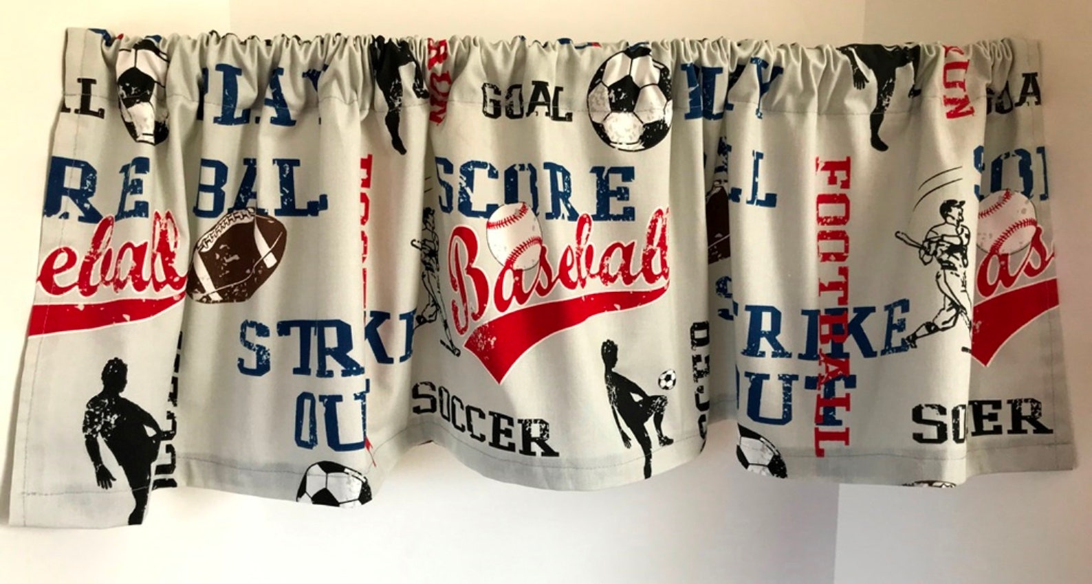 Valance Sports Theme Custom Made Window Treatment Light Gray Etsy