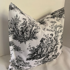 Pillow Cover Black and White Toile, CHOOSE SIZE, Farmhouse Decor