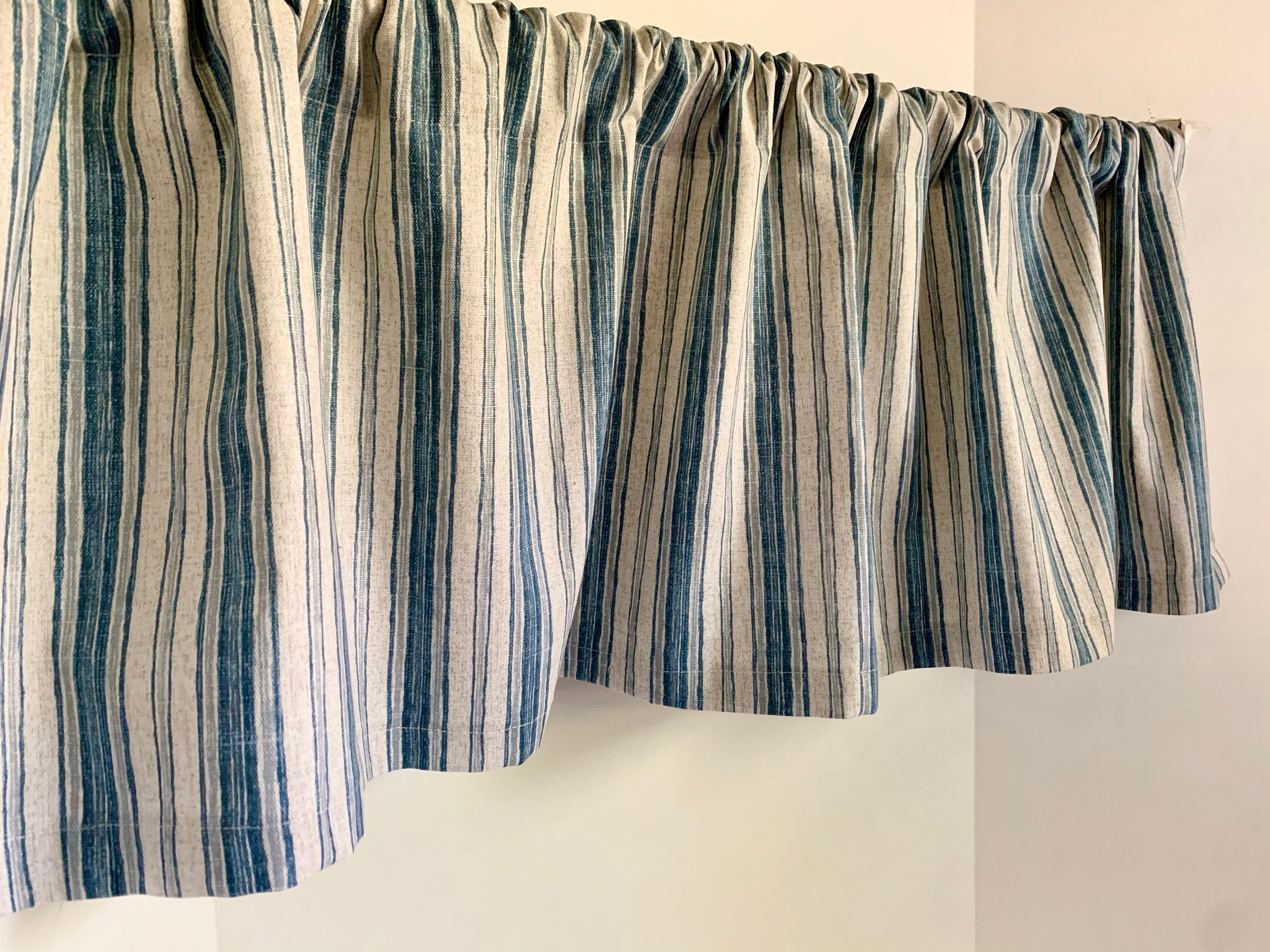 Valance Shades of Blues Gray and Oatmeal Striped Valance | Etsy