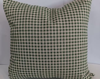 Funda de almohada a cuadros vichy verde oscuro y crema / Elige tamaño / Verde Firo