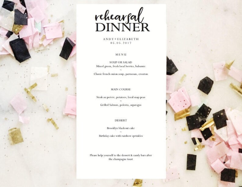 Rehearsal Dinner Menu Wedding Menu Template Instant Etsy