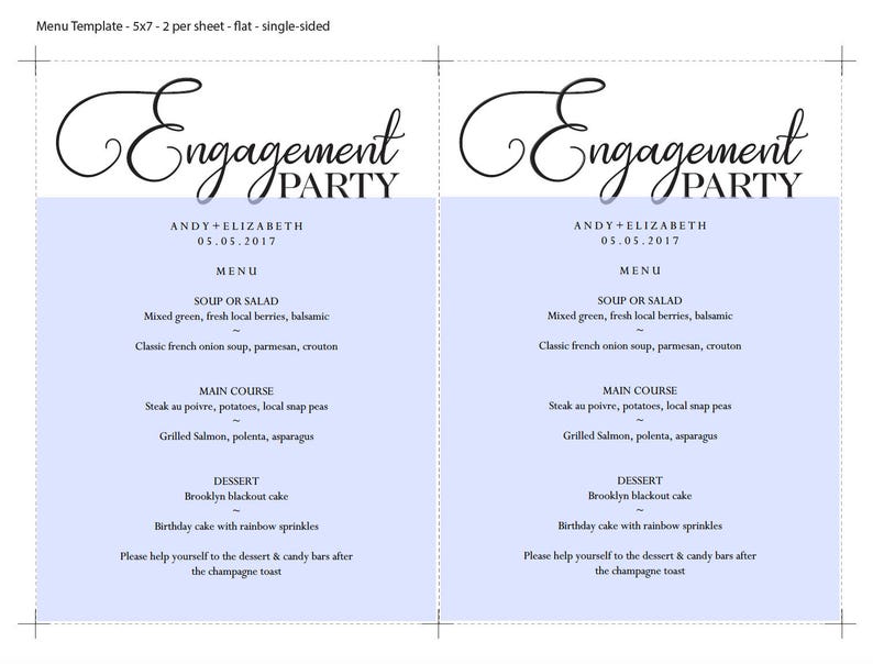 Engagement Party Menu Wedding Menu Template Instant - Etsy
