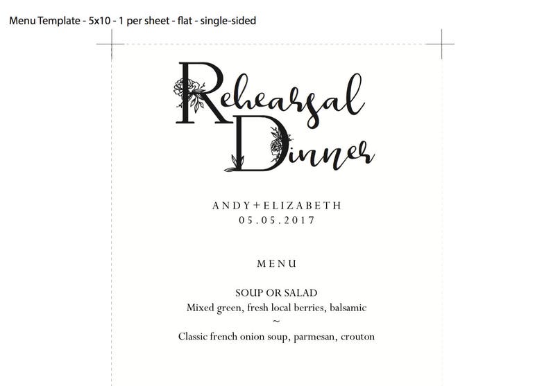Rehearsal Dinner Menu Template