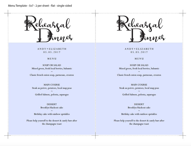 Rehearsal Dinner Menu Template