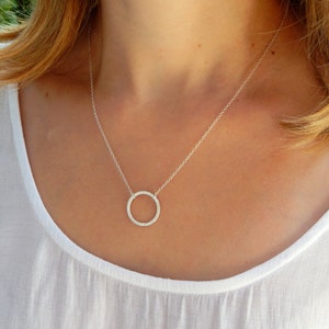Sterling silver karma circle necklace, brushed karma circle, silver circle necklace, circle of life, infinity circle necklace, elegant 227