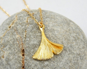 Ginkgo Leaf Necklace 14k Gold Vermeil Handmade Gift of Love Hope Pendant Adjustable Length