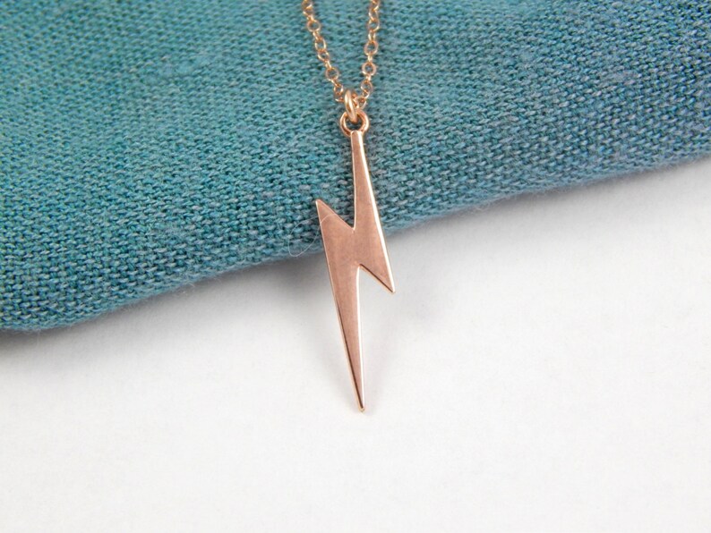 Long Rose Gold Lightning Bolt Necklace Lightning Bolt Etsy