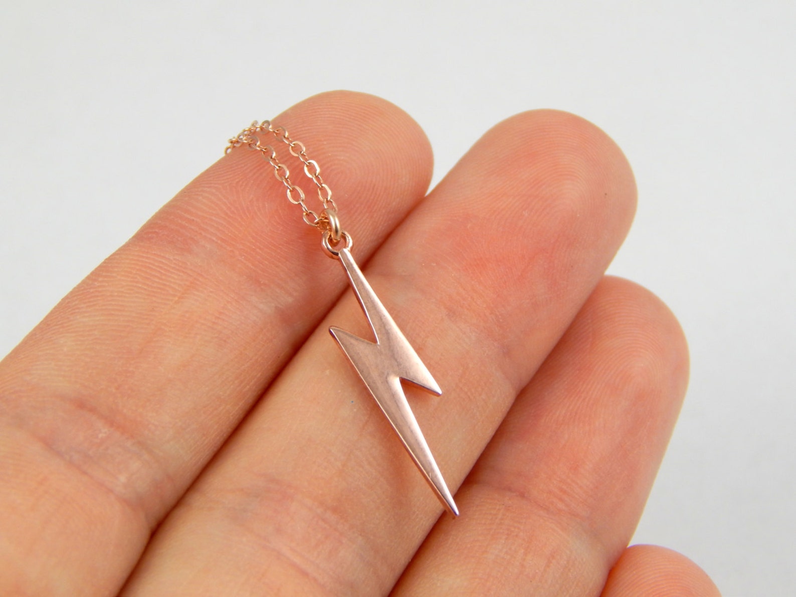 Long Rose Gold Lightning Bolt Necklace Lightning Bolt Etsy