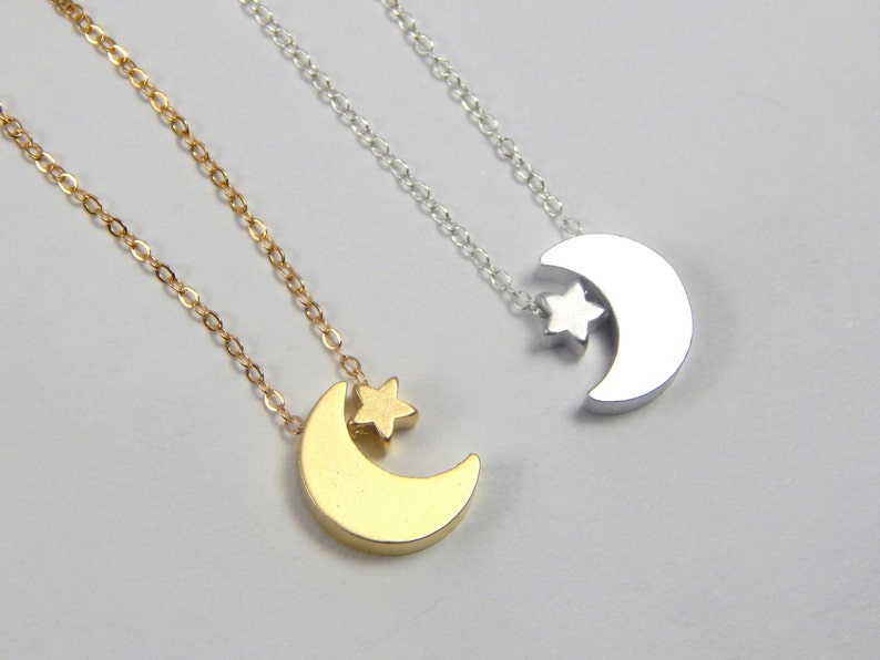 minimalist necklace tinny star necklace mini crescent celestial jewelry gift for her Moon and star necklace silver moon star necklace