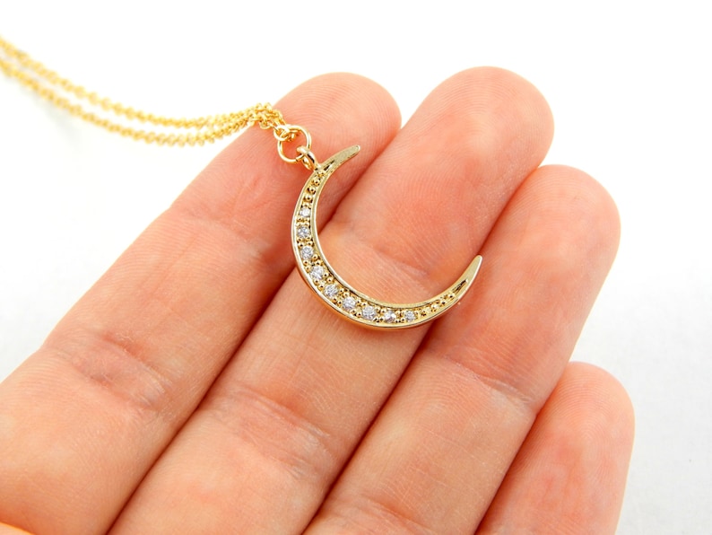 celestial jewellery Gold moon necklace crescent necklace cz necklace dainty crystal moon necklace lunar eclipse necklace gift for her