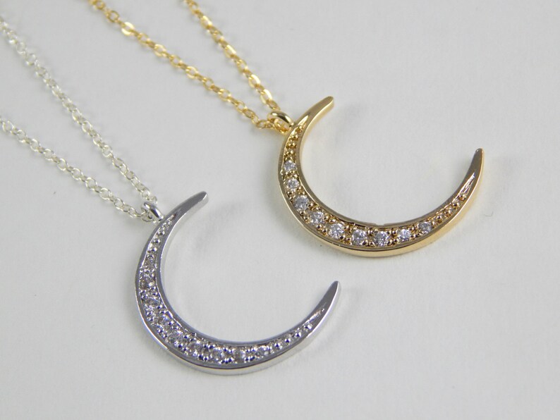 celestial jewellery Gold moon necklace crescent necklace cz necklace dainty crystal moon necklace lunar eclipse necklace gift for her