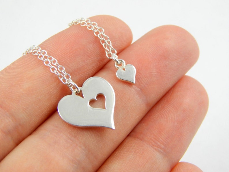 Two hearts 2 Heart love mother daughter valentine/'s gift birth necklaces mummy daughter sterling silver love necklace maternity necklace 348