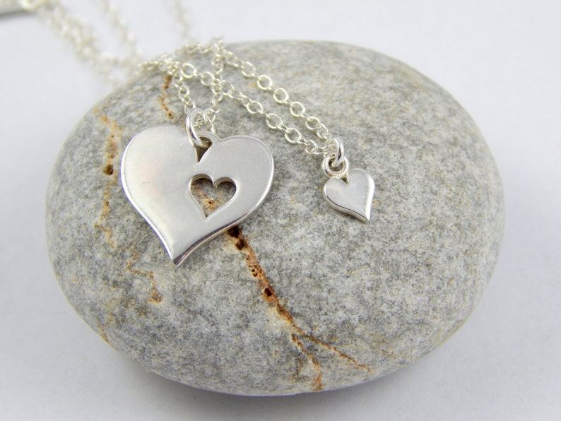 Two hearts 2 Heart love mother daughter valentine/'s gift birth necklaces mummy daughter sterling silver love necklace maternity necklace 348
