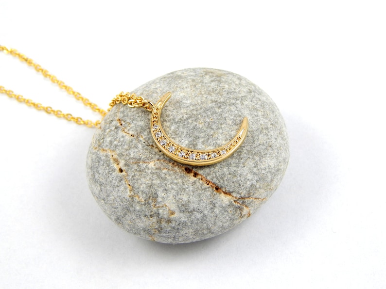 celestial jewellery Gold moon necklace crescent necklace cz necklace dainty crystal moon necklace lunar eclipse necklace gift for her