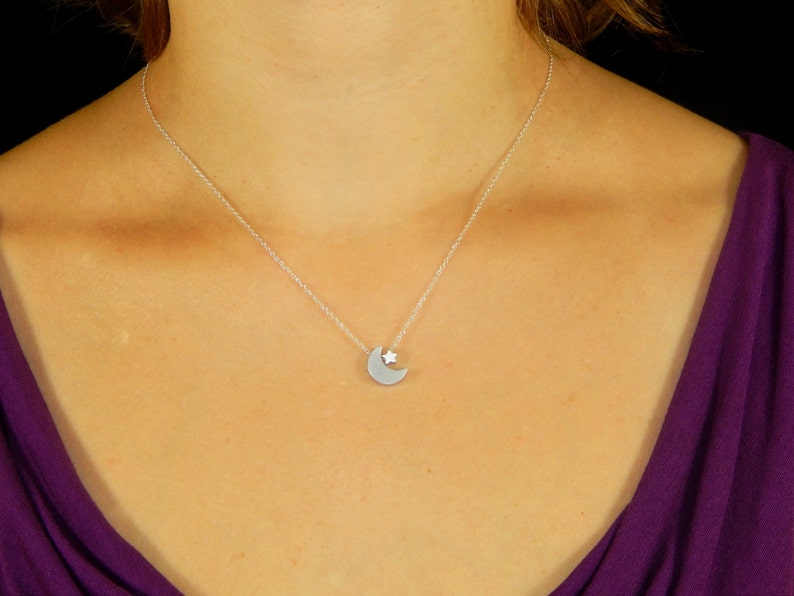 minimalist necklace tinny star necklace mini crescent celestial jewelry gift for her Moon and star necklace silver moon star necklace
