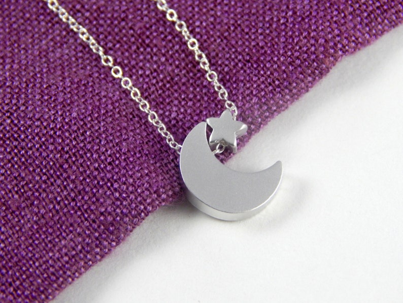 minimalist necklace tinny star necklace mini crescent celestial jewelry gift for her Moon and star necklace silver moon star necklace
