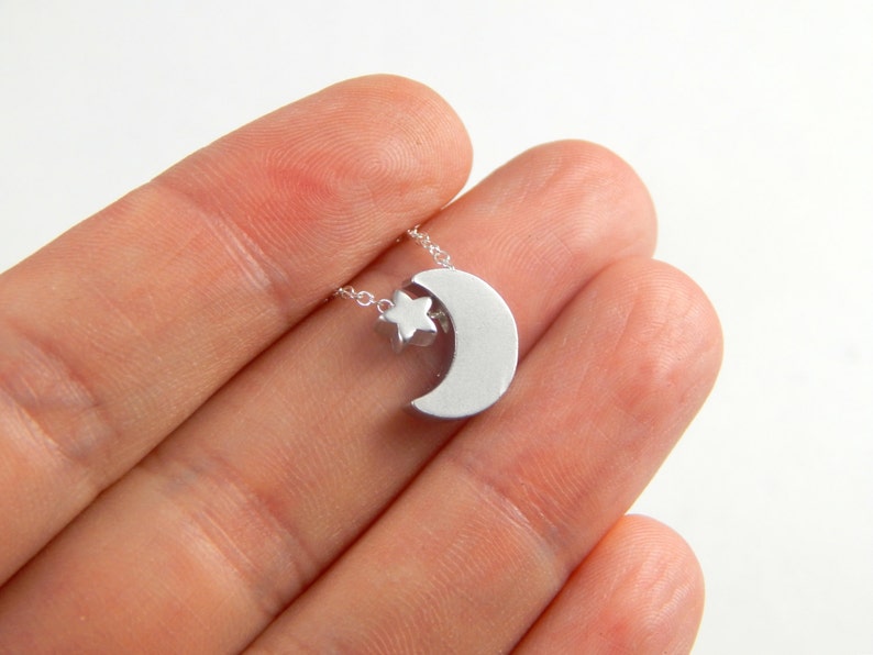 minimalist necklace tinny star necklace mini crescent celestial jewelry gift for her Moon and star necklace silver moon star necklace